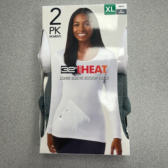 NEW 32 Degrees Women's XL 2-Pack Long Sleeve Scoop Neck Shirts White & Green - Picture 2 of 5